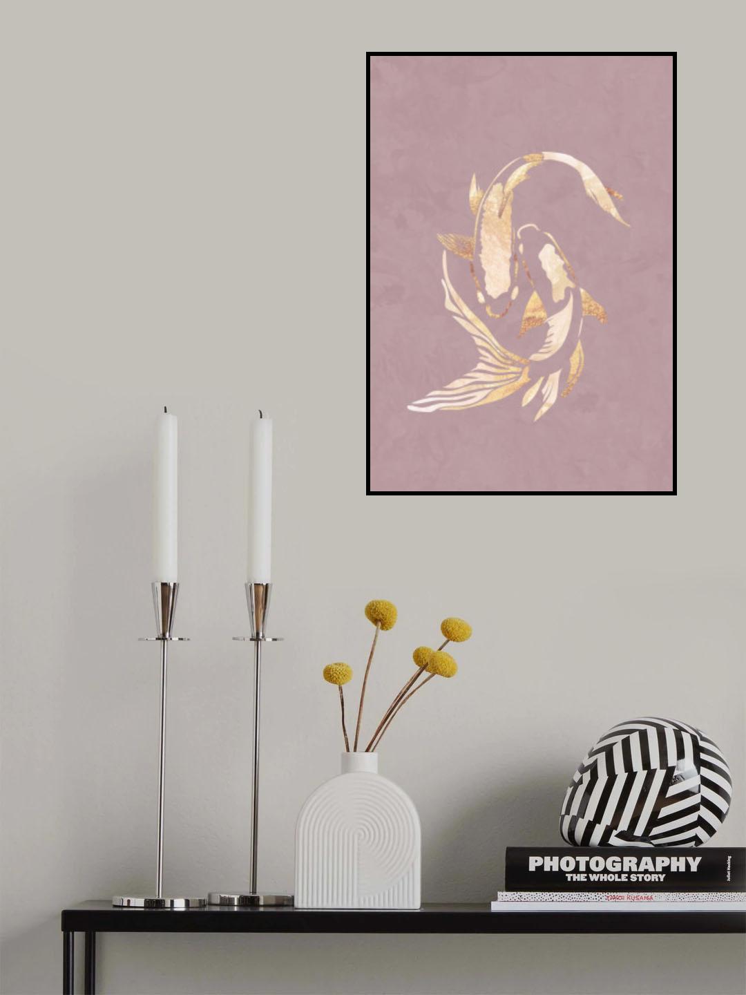 Pink gold koi fish 2 Poster och Canvastavla