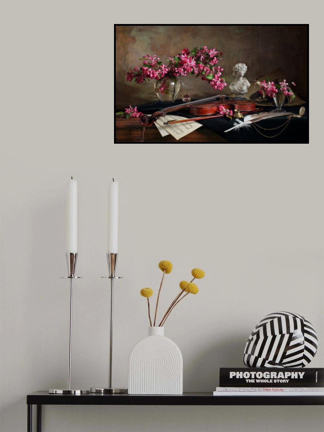 Still life with violin and flowers Poster och Canvastavla