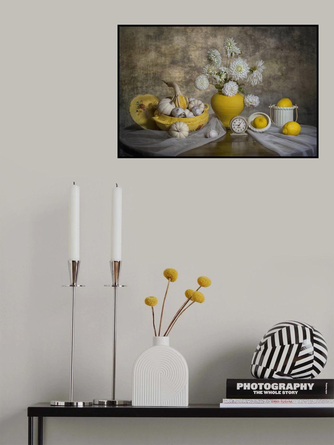 White Dahlia Flowers Poster och Canvastavla