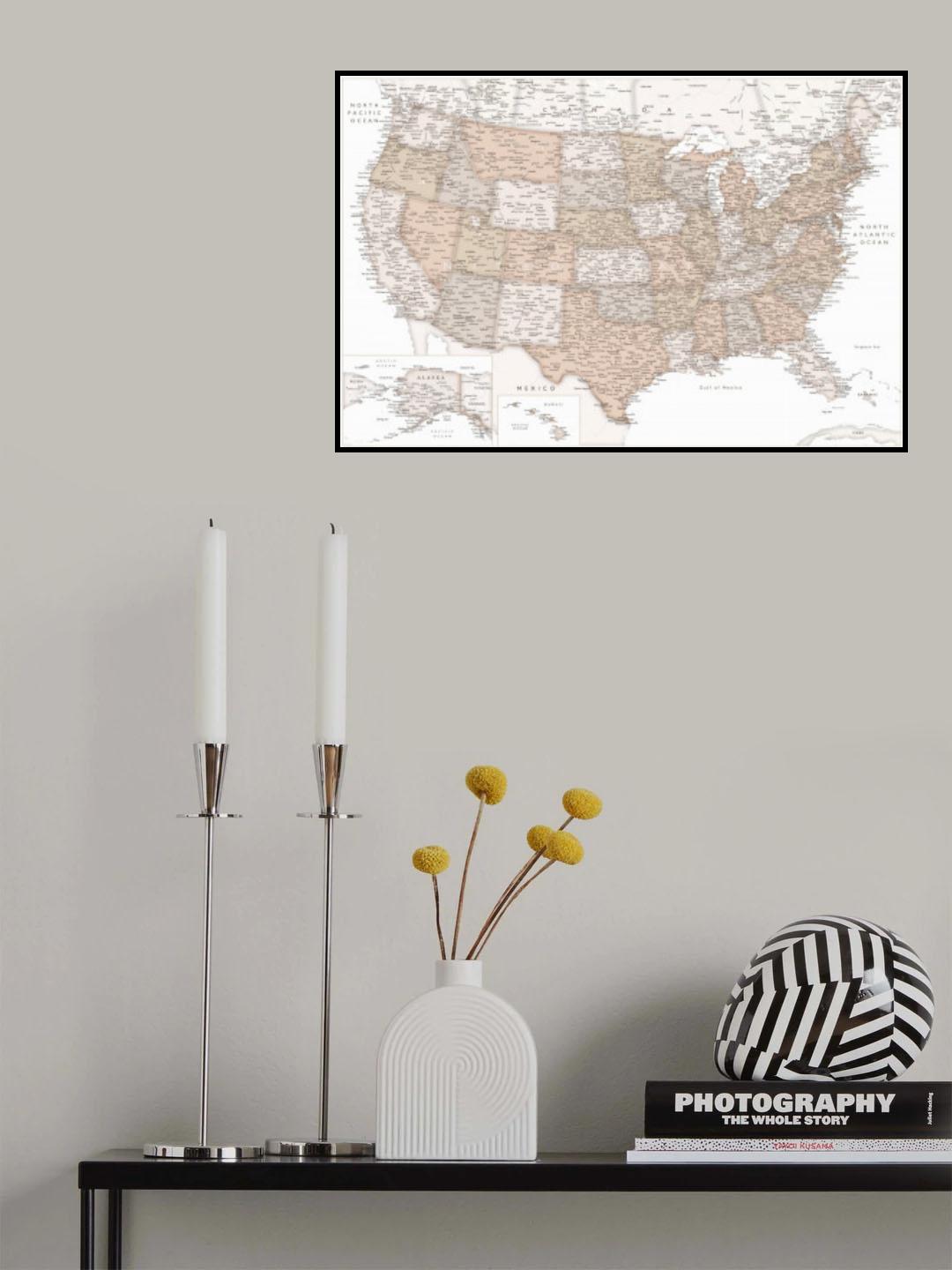 Highly detailed map of the United States, Louie Poster och Canvastavla
