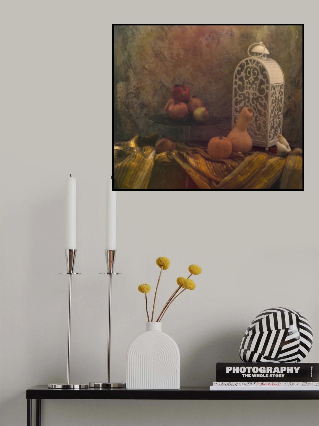 still life a Lamp and Pumpkins Poster och Canvastavla