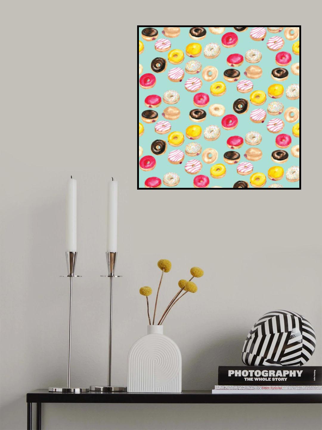 Watercolor donuts pattern in aqua Poster och Canvastavla