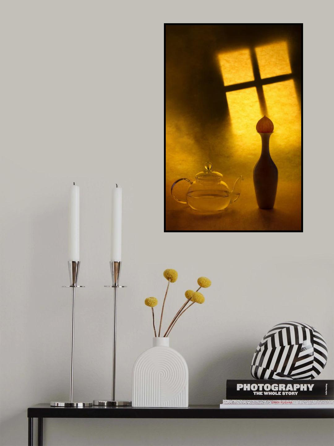Still life with a teapot and a vase on a window background Poster och Canvastavla