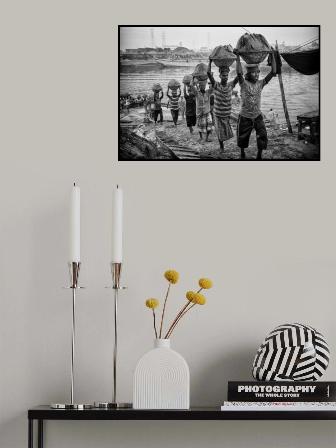 sand transporters at Buriganga riverbank (b&w version) Poster och Canvastavla
