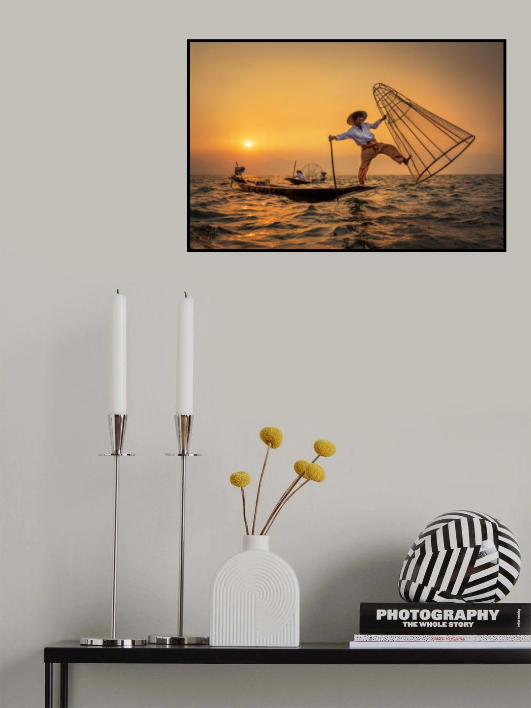 The traditional Fishermen of Inle Lake, Myanmar. Poster och Canvastavla