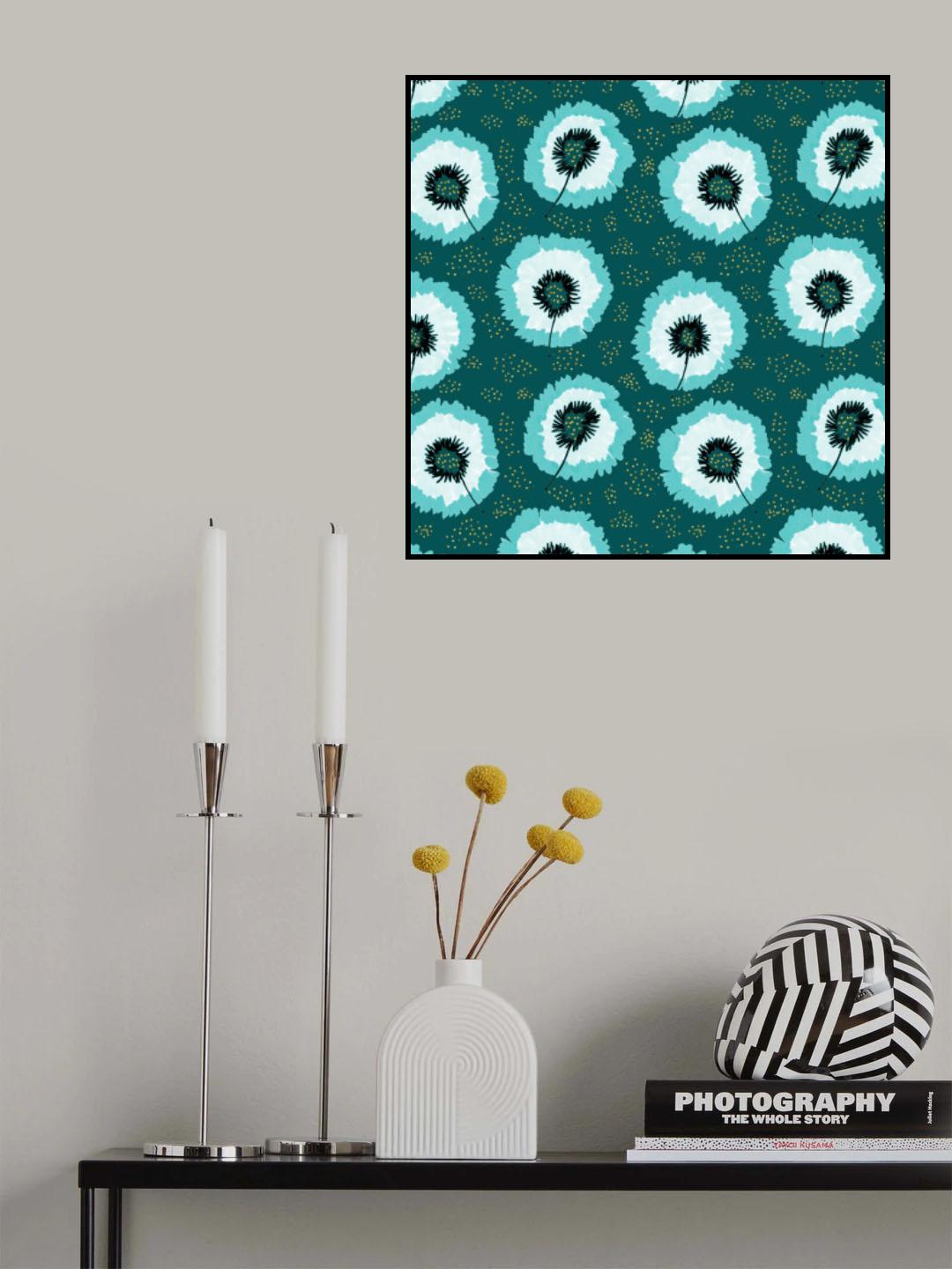 Flower Fringes Polka Dot Turquoise Gold Poster och Canvastavla