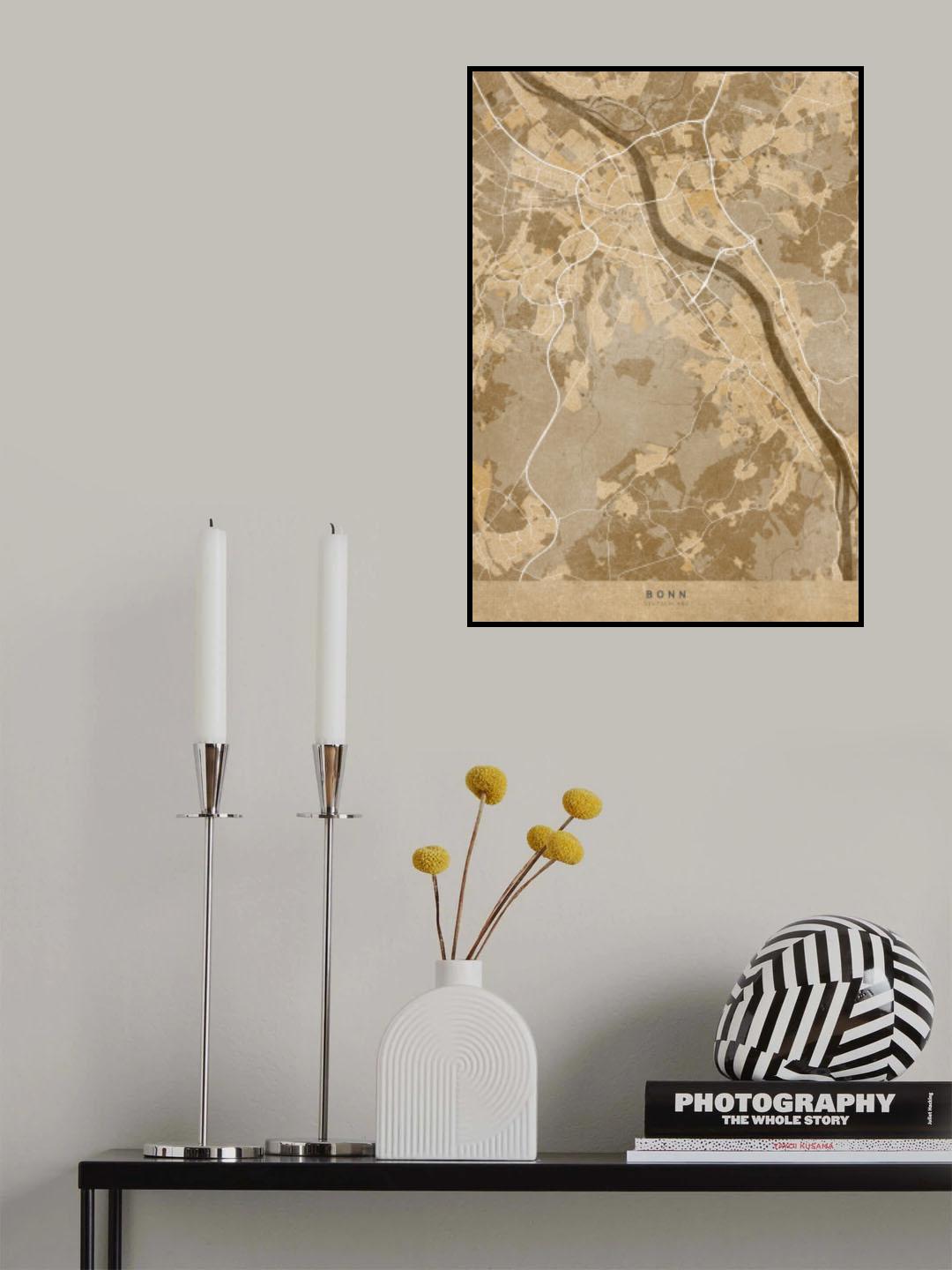 Sepia vintage map of Bonn Germany Poster och Canvastavla