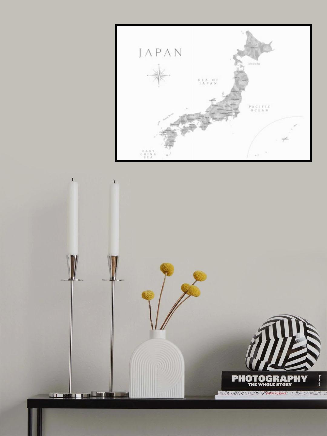 Gray watercorlor map of Japan Poster och Canvastavla