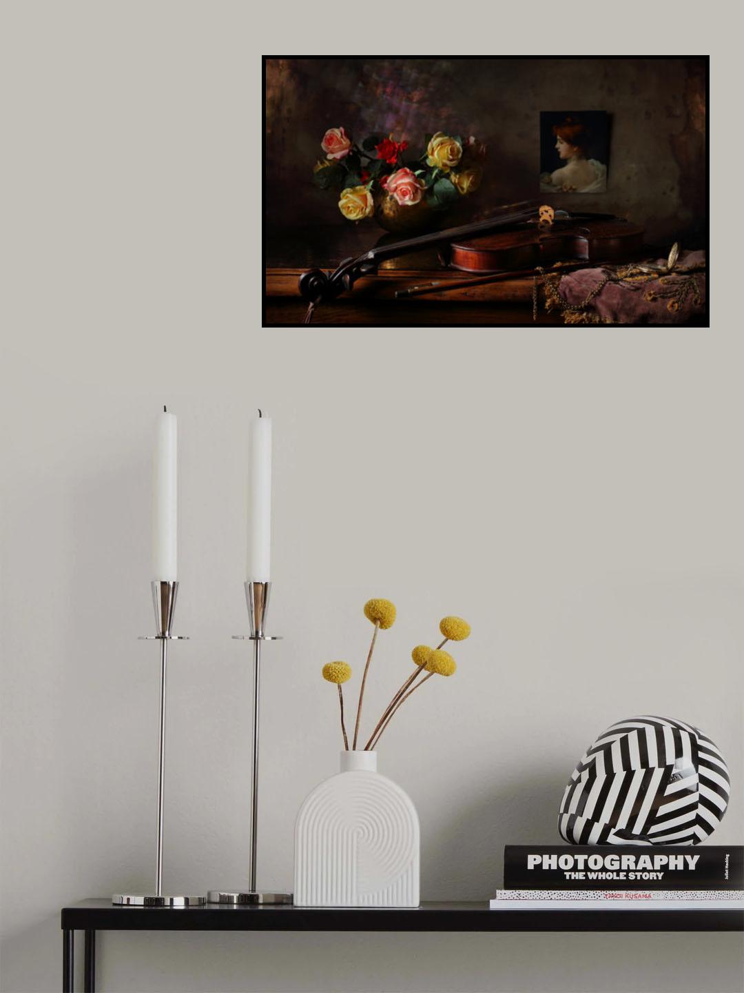Still life with violin and flowers Poster och Canvastavla