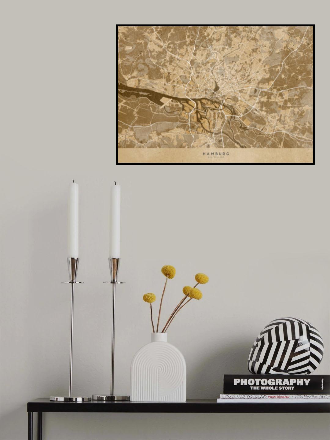 Sepia vintage map of Hamburg Germany Poster och Canvastavla