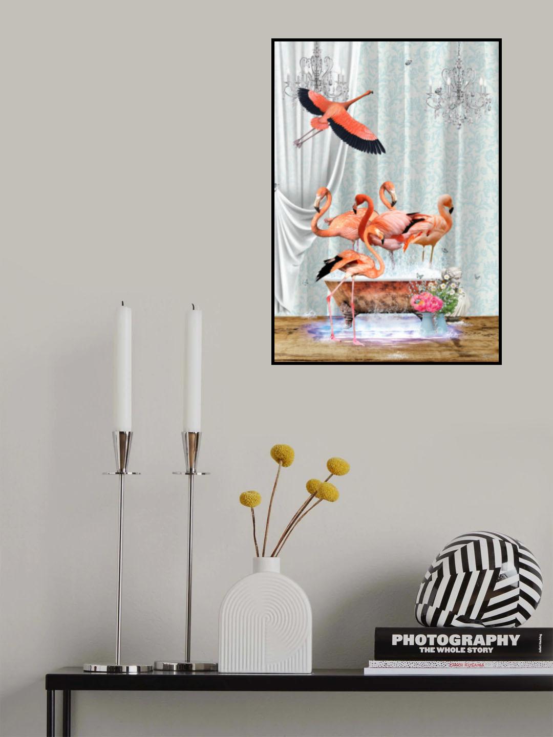 A flurry of Flamingos & Bubbles Poster och Canvastavla
