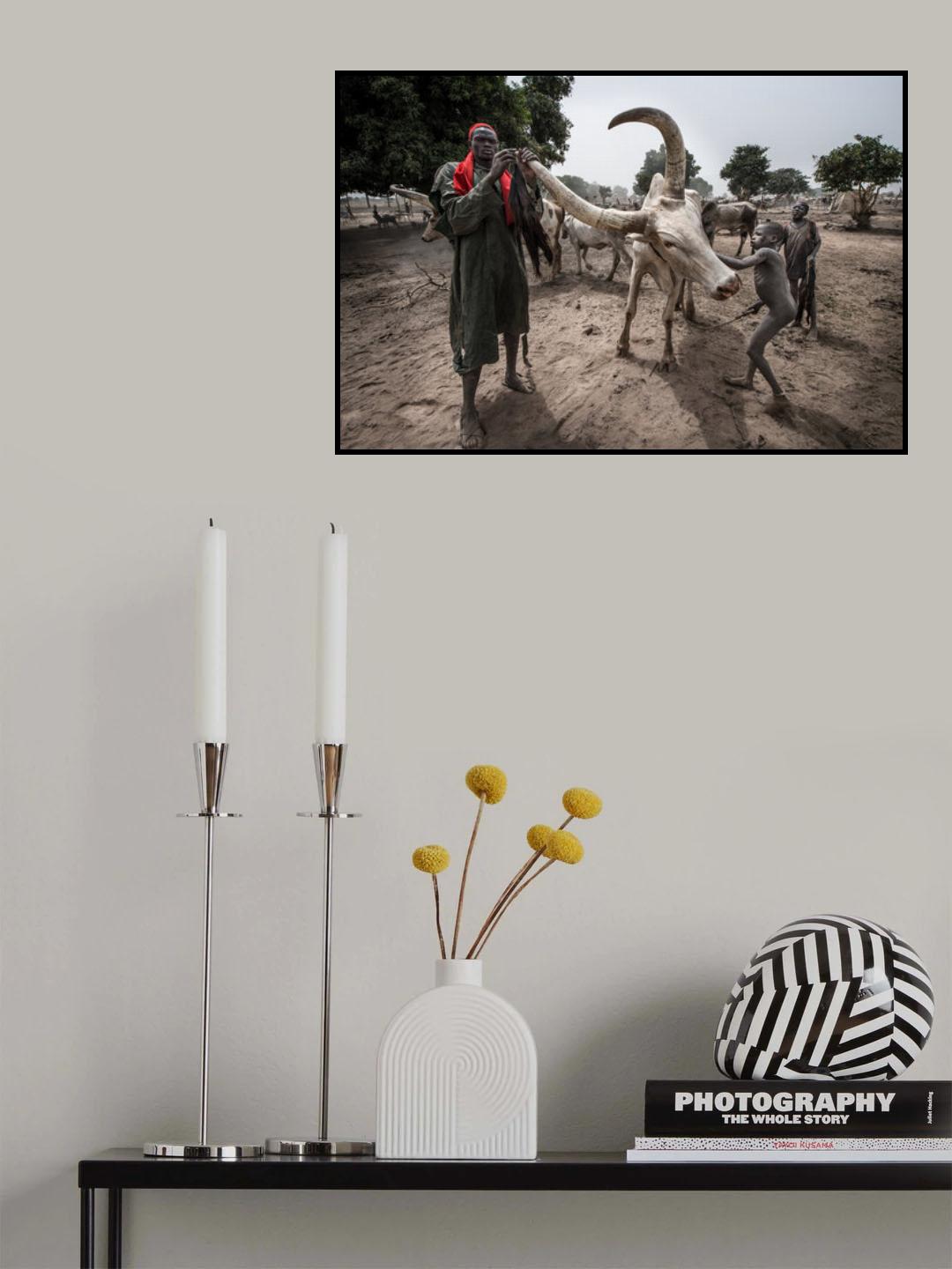 A scene of a Mundari camp-I - South Sudan Poster och Canvastavla