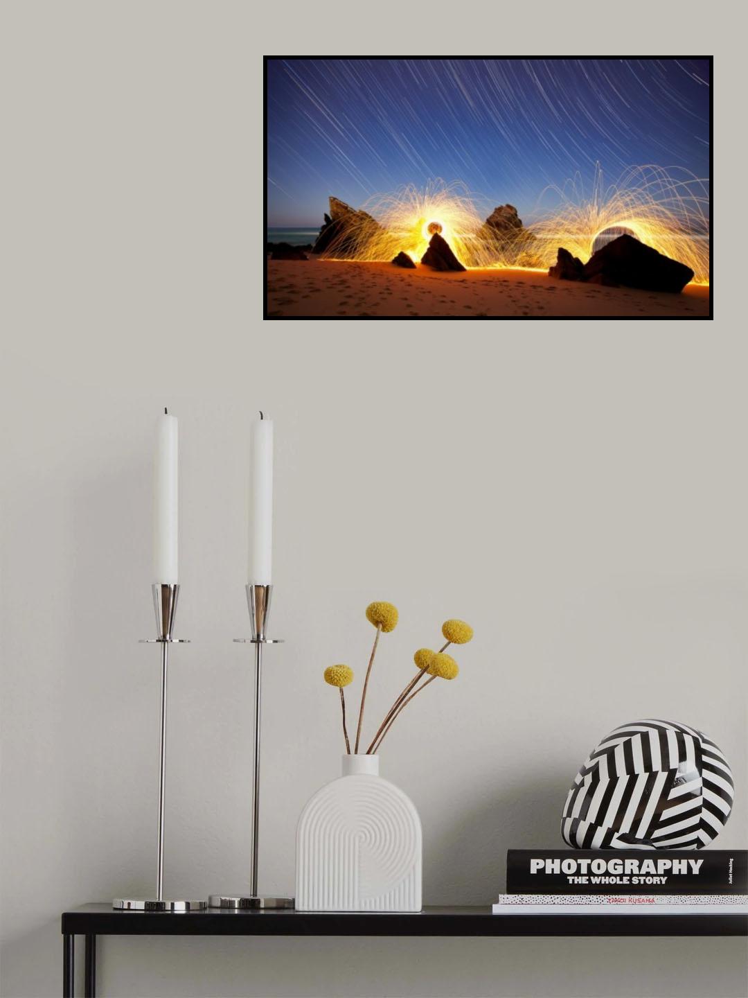 Fire in Star trails Poster och Canvastavla