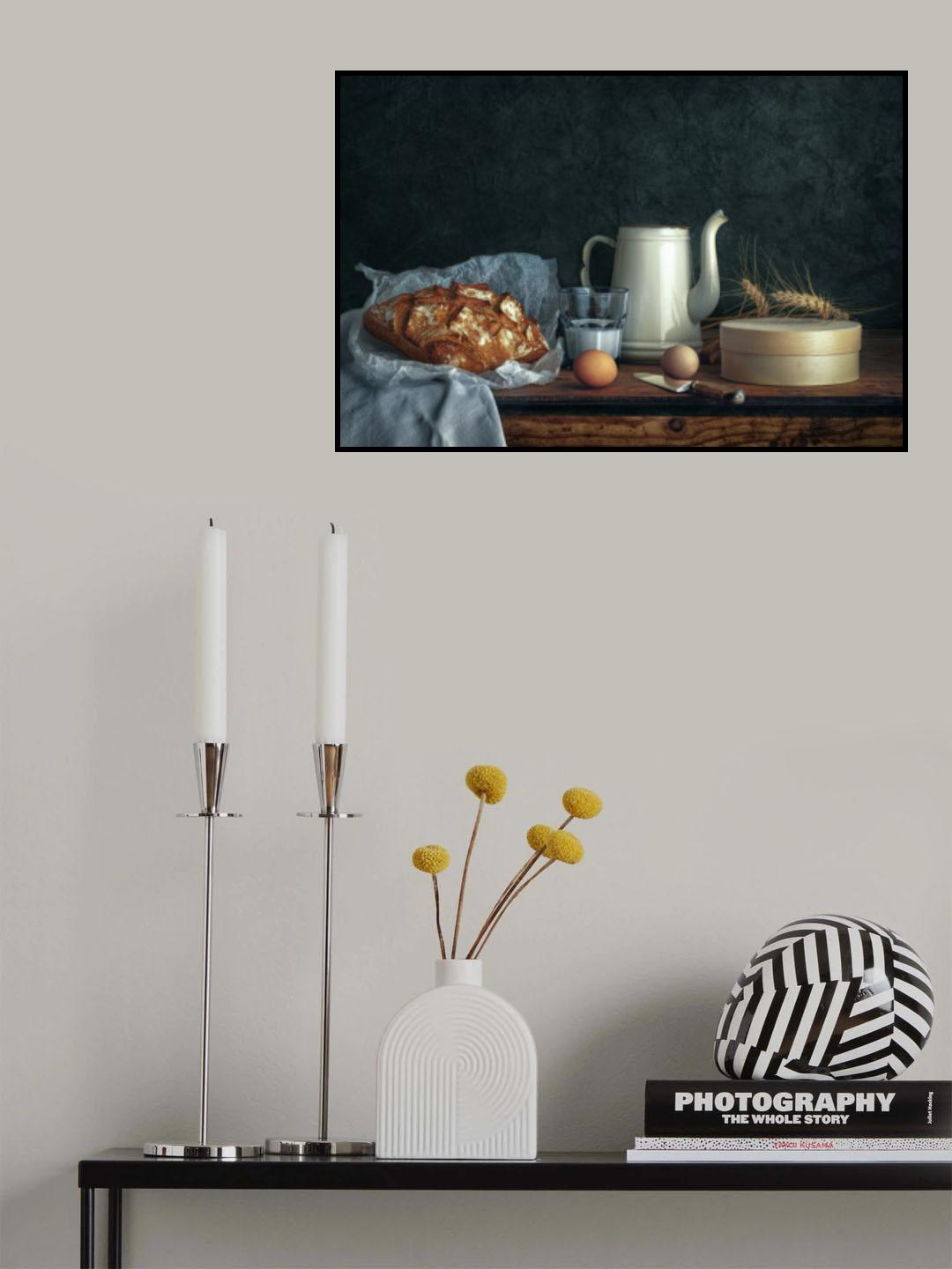 Still Life with Eggs, Milk and Bread Poster och Canvastavla
