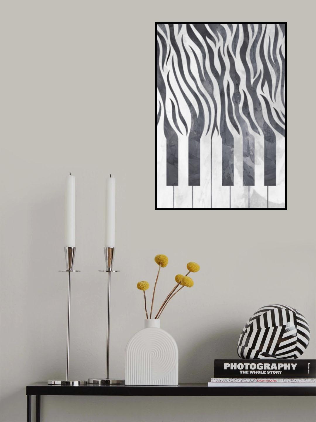 Zebra piano print music black concrete Poster och Canvastavla
