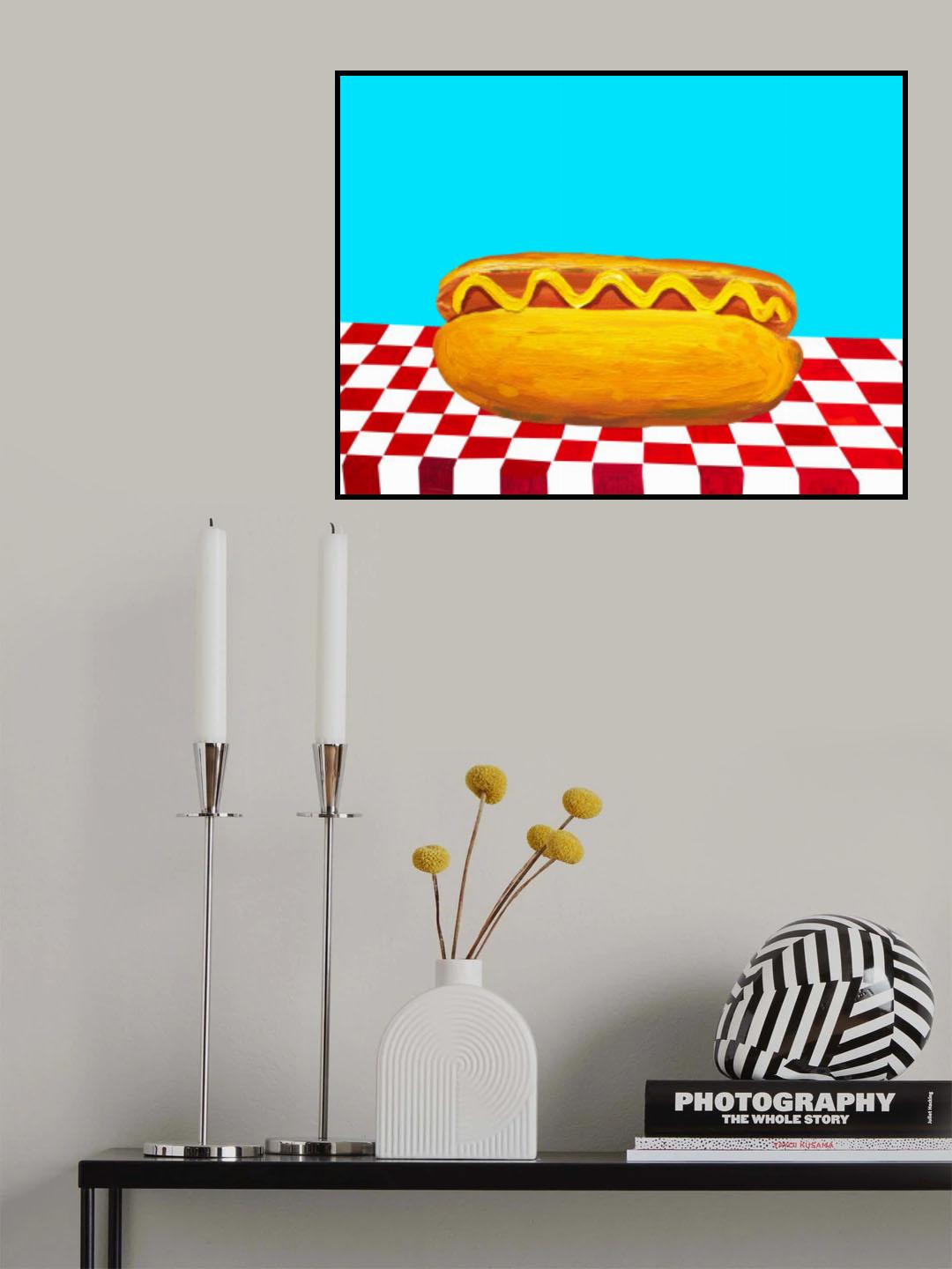 Hot Dog With Mustard Red Check Blue Poster och Canvastavla