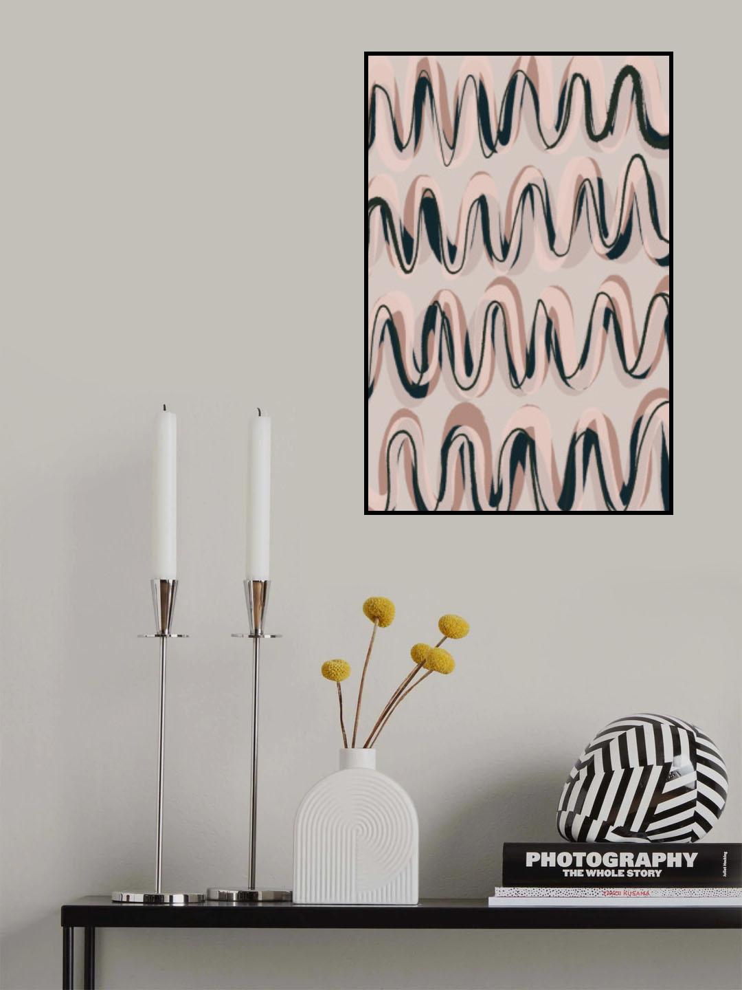 Beige Blue Pastel Waves Poster och Canvastavla