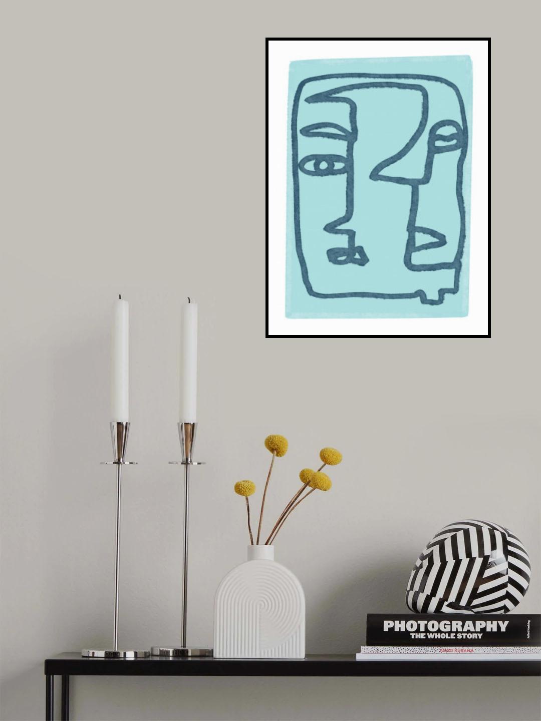 Blue Abstract Faces Poster och Canvastavla