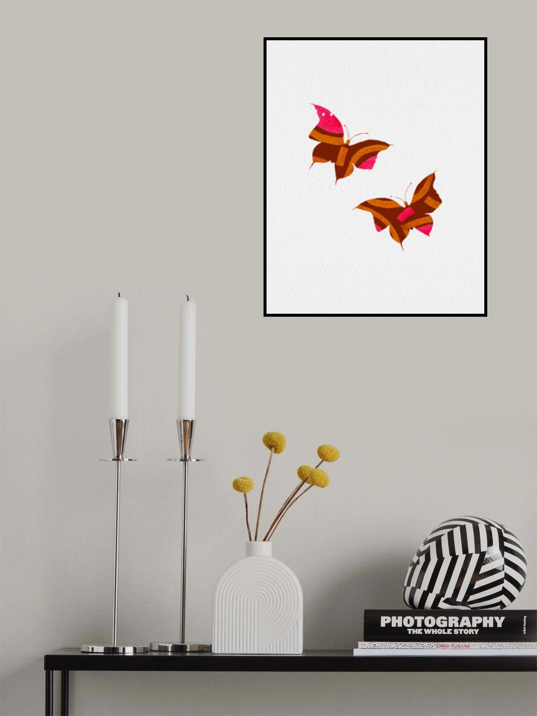 Butterflies Pink Brown Shape Silhouette Poster och Canvastavla