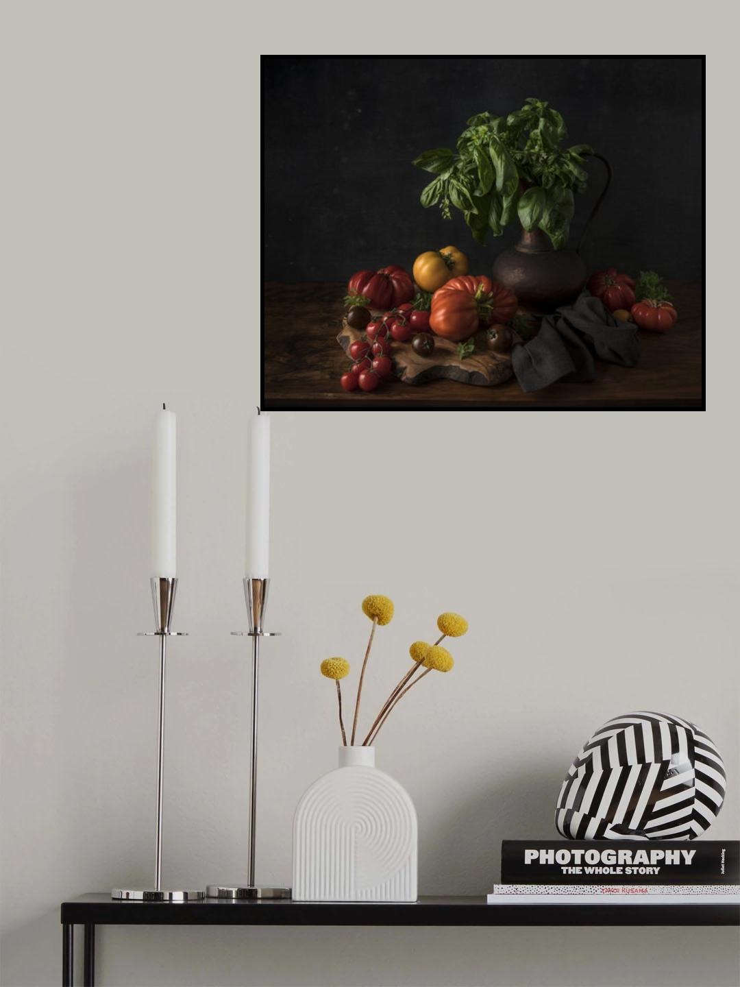 Still life with tomatoes and basil Poster och Canvastavla