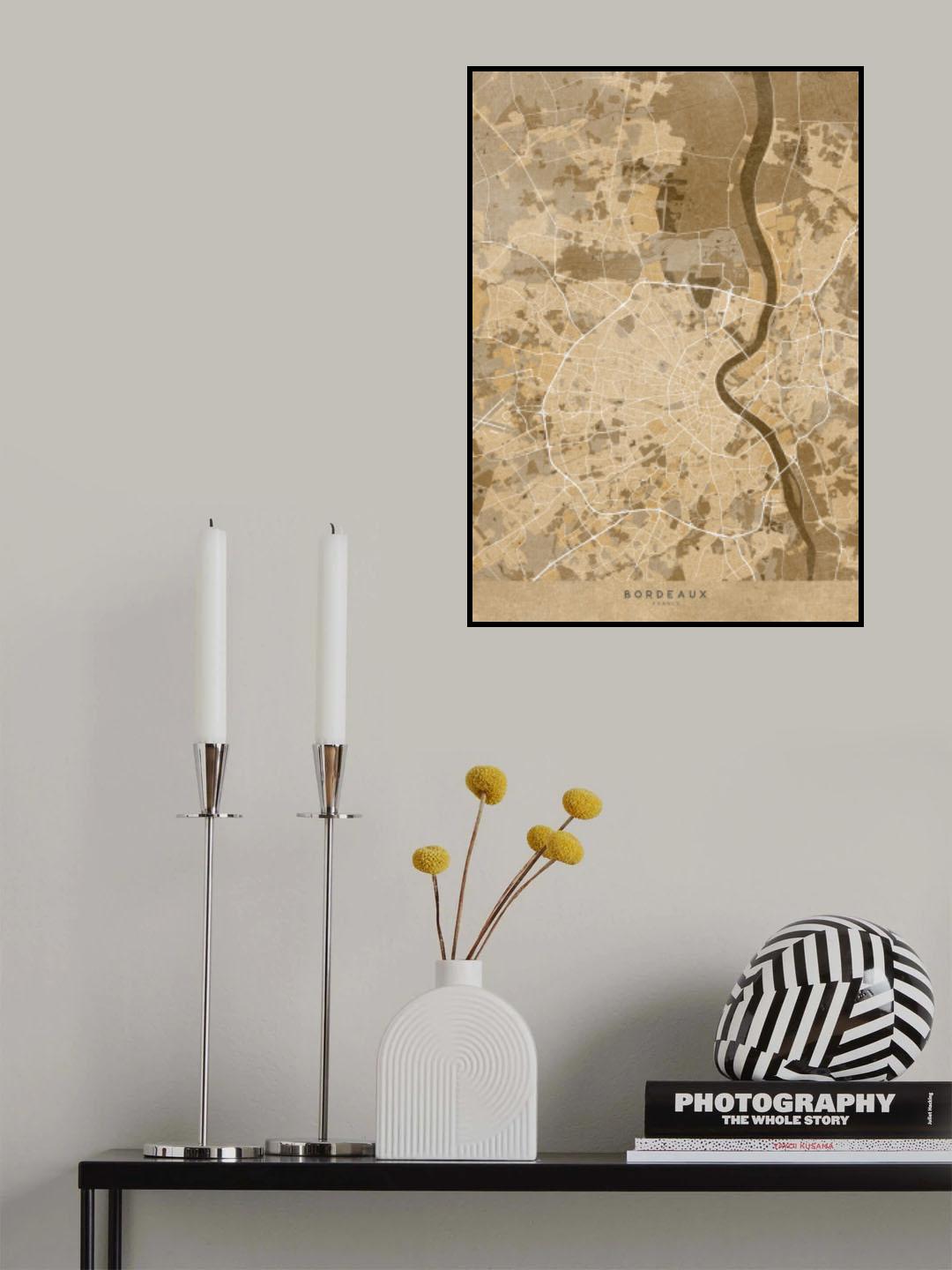 Sepia vintage map of Bordeaux France Poster och Canvastavla