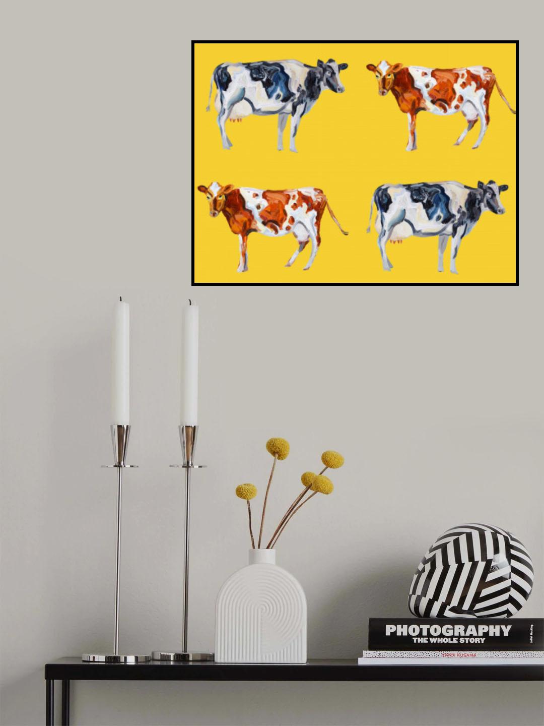 Cow Art On Yellow Poster och Canvastavla