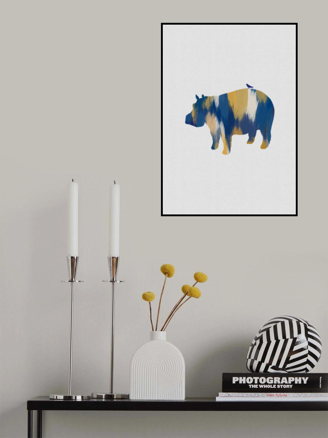 Blue & Yellow Hippo Poster och Canvastavla