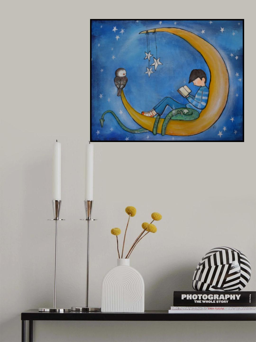 Boyreadingonmoon Poster och Canvastavla