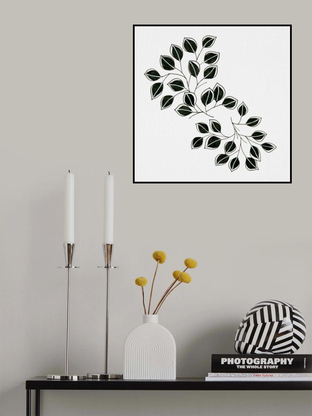 Flowing Leaves Black White Poster och Canvastavla