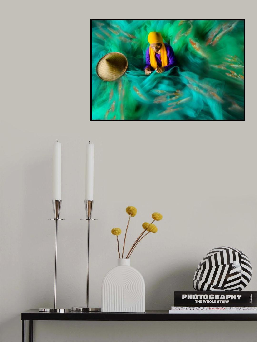Imaginary fishes on the net Poster och Canvastavla