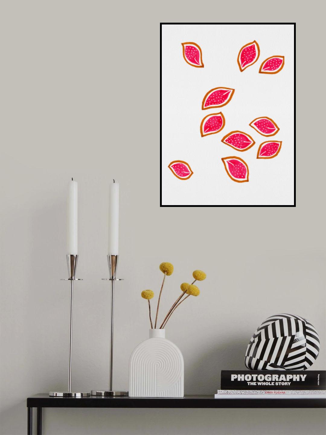 Coral Scattered Leaves Polka Dot 2 Poster och Canvastavla