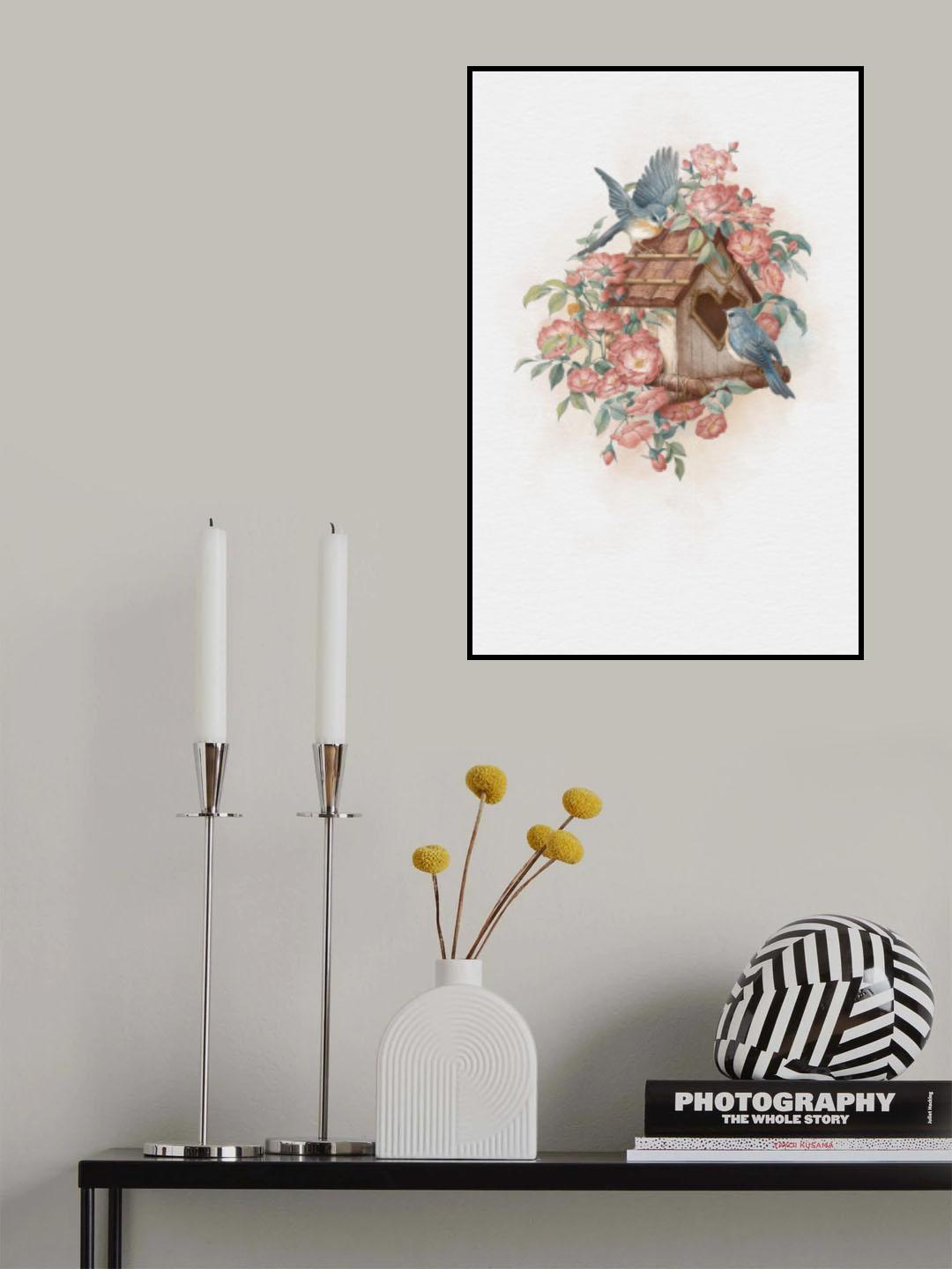 Bird House and rose home Poster och Canvastavla