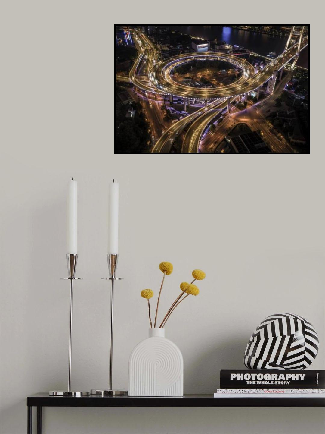 Nanpu Bridge at Night Poster och Canvastavla