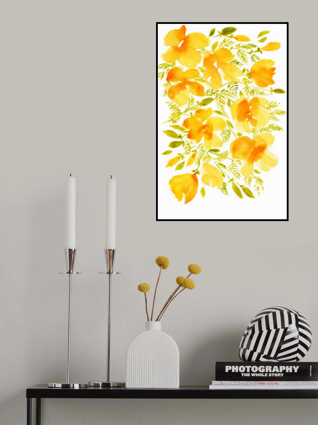 Watercolor California poppies quad 4 Poster och Canvastavla