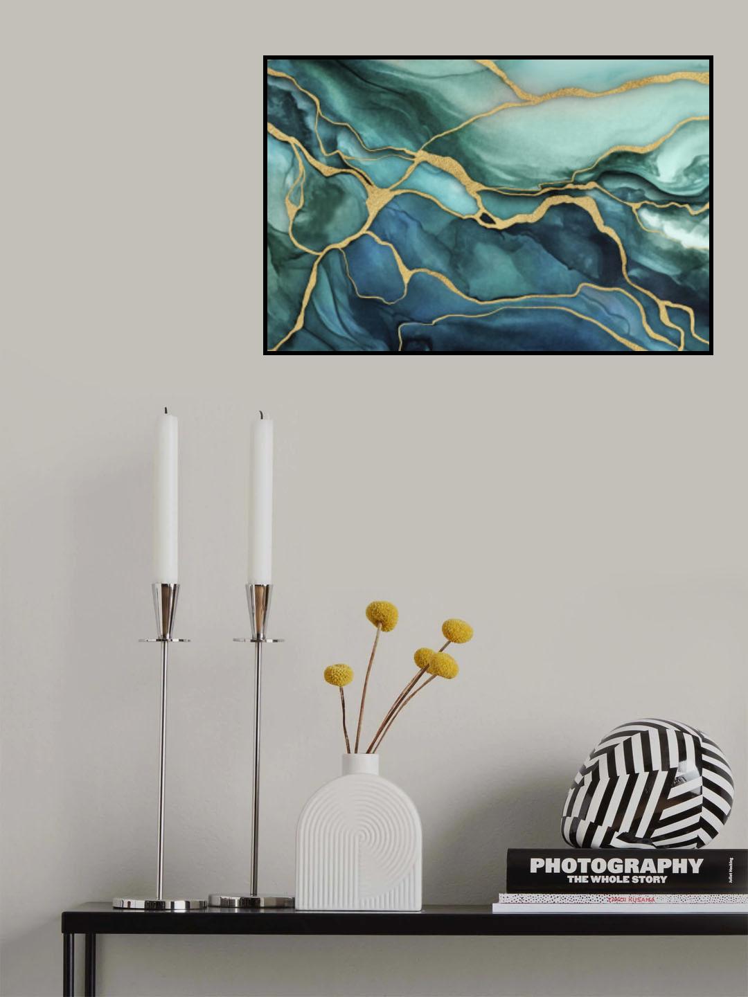 Marble Elegance Teal Gold Poster och Canvastavla