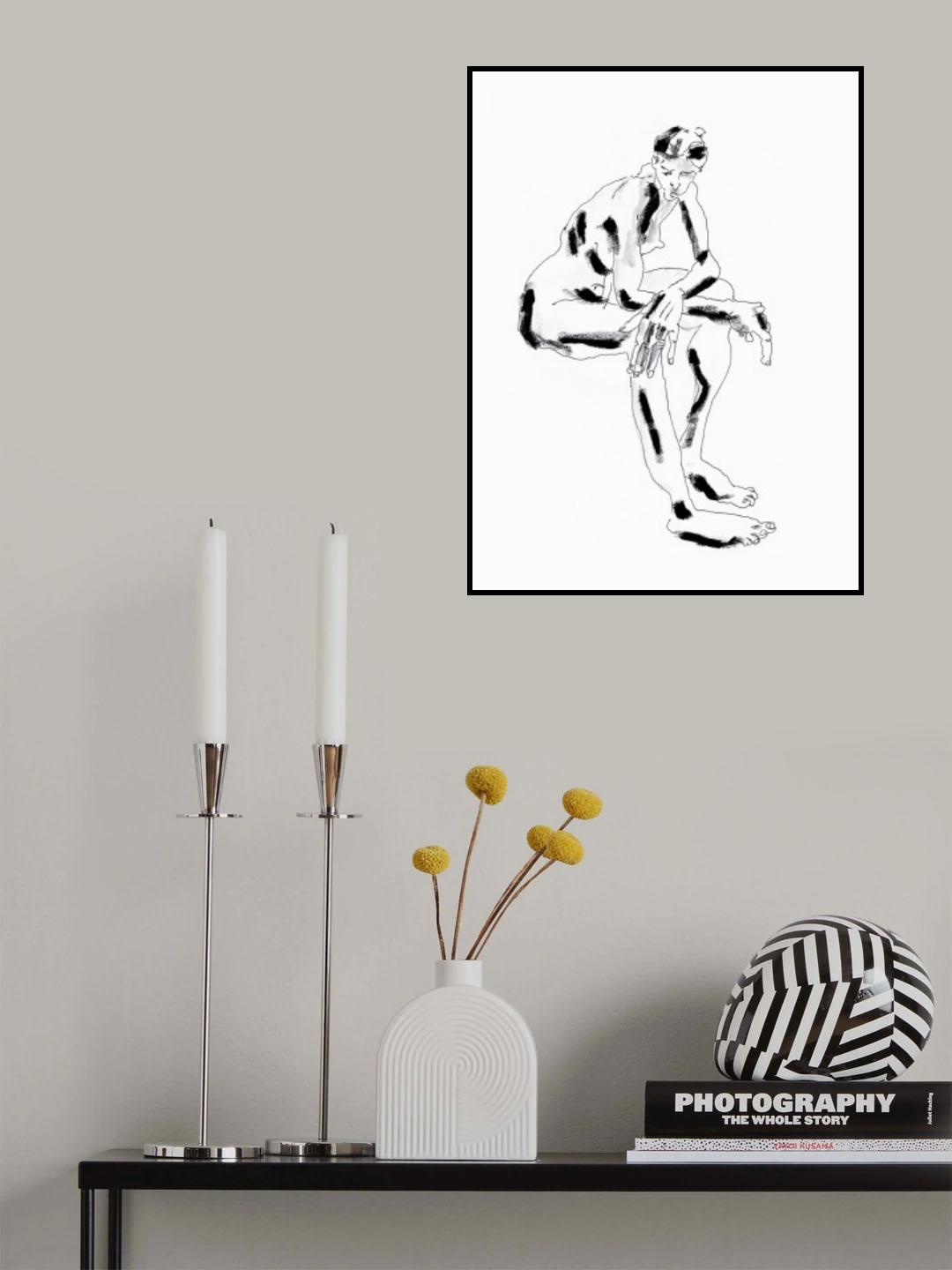Seated Nude With Crossed Arms White Poster och Canvastavla
