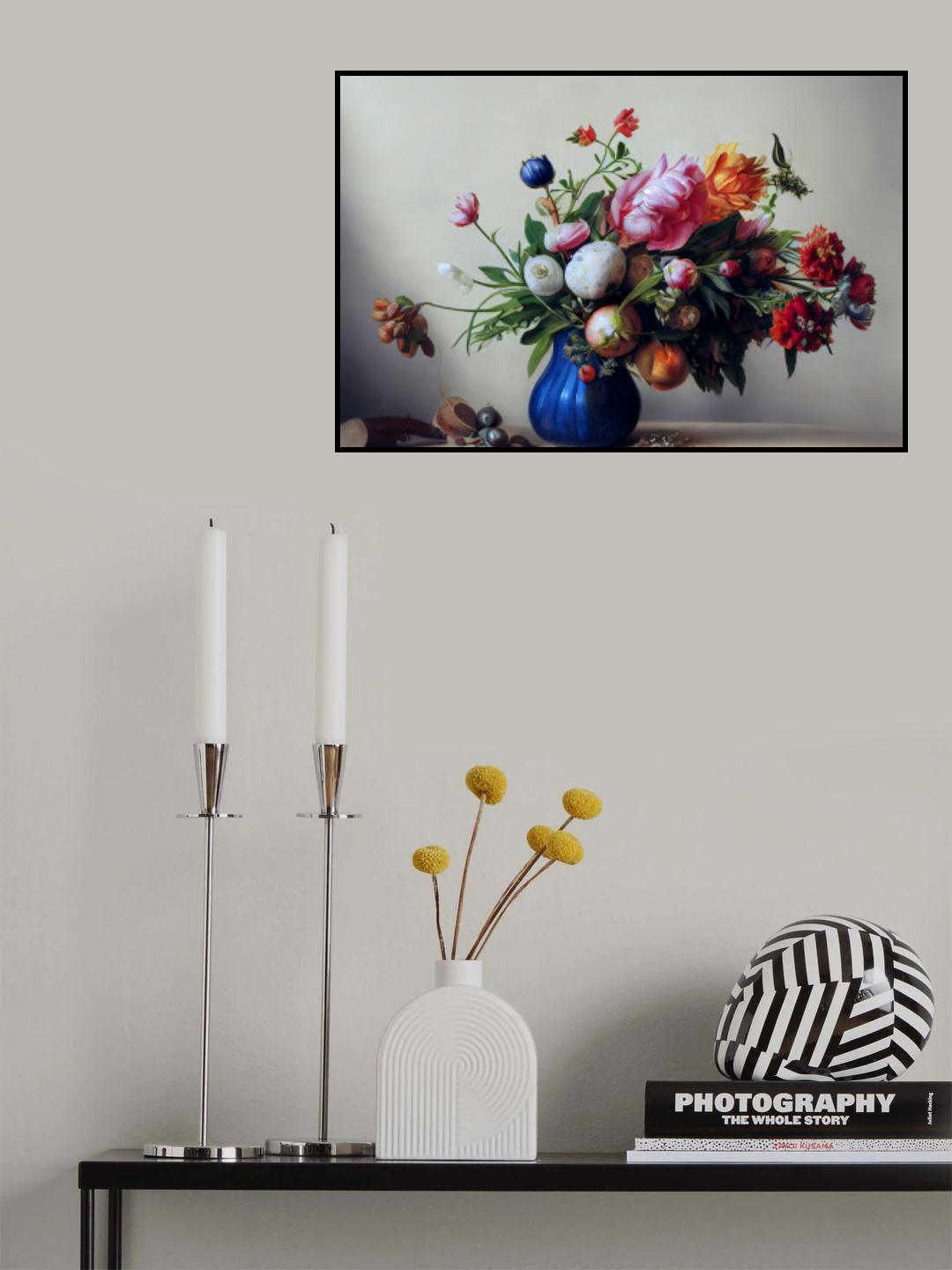 Flower Bouquet With Blue Vase Poster och Canvastavla