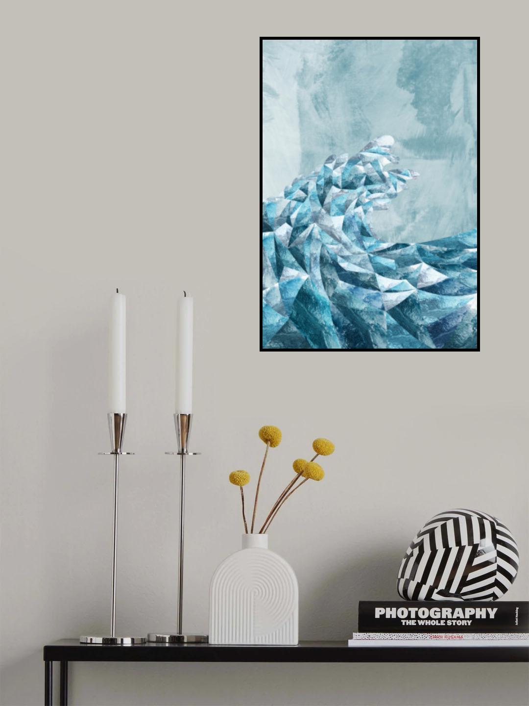Geometric Metallic Silver Wave Poster och Canvastavla