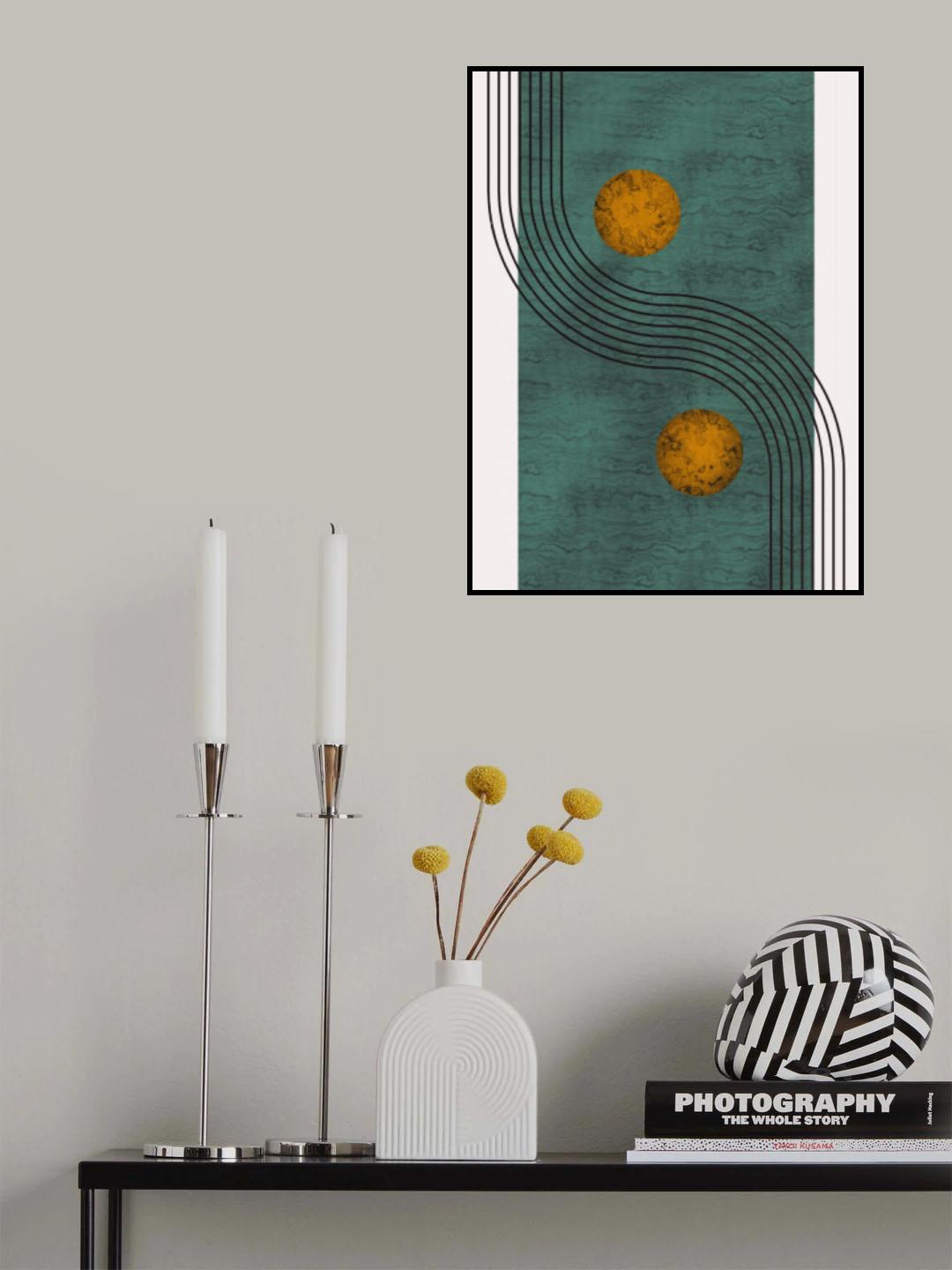 Aquamarine Marble With Golden Sphere Poster och Canvastavla