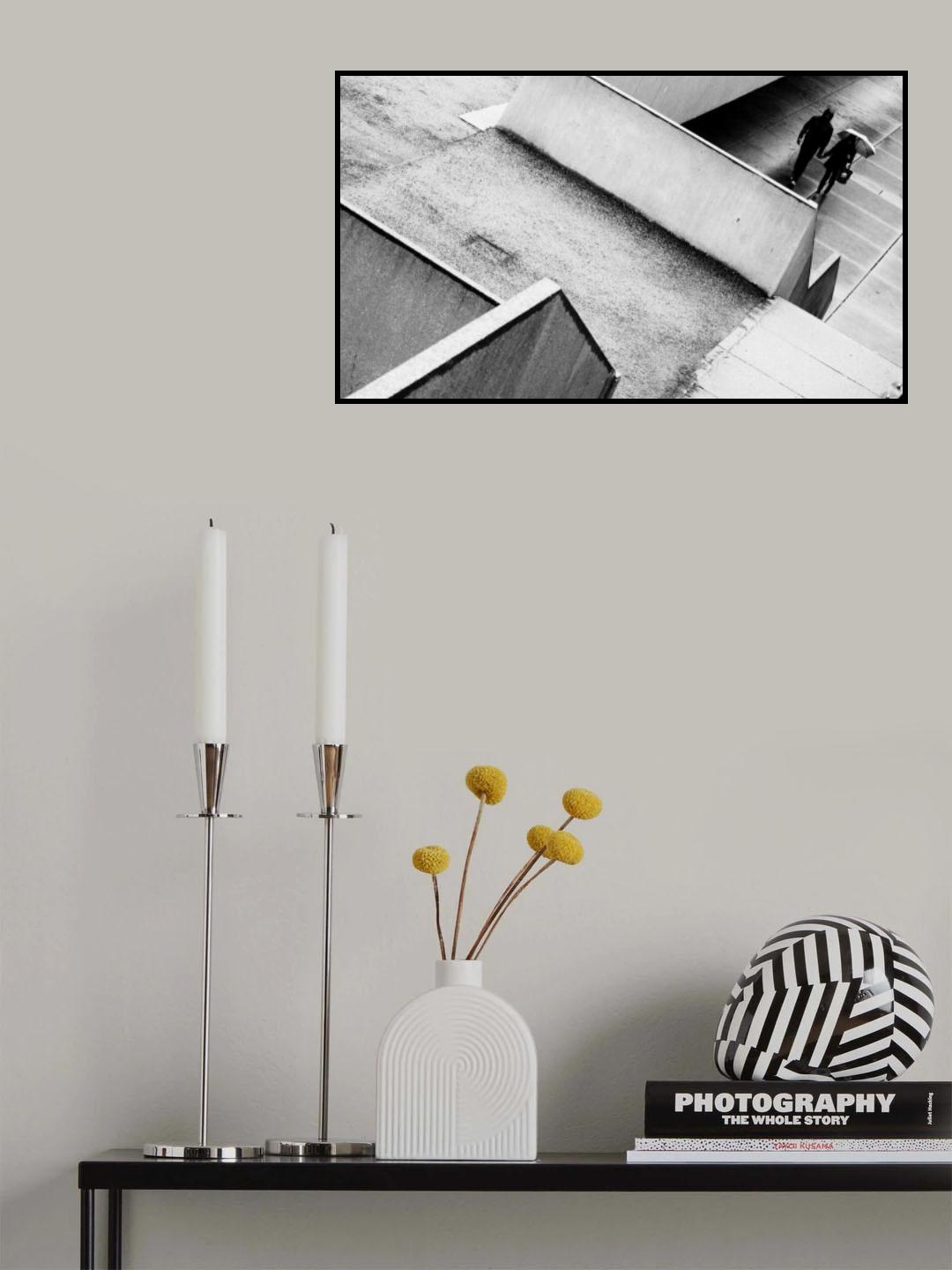 Walking together in a raining day Poster och Canvastavla