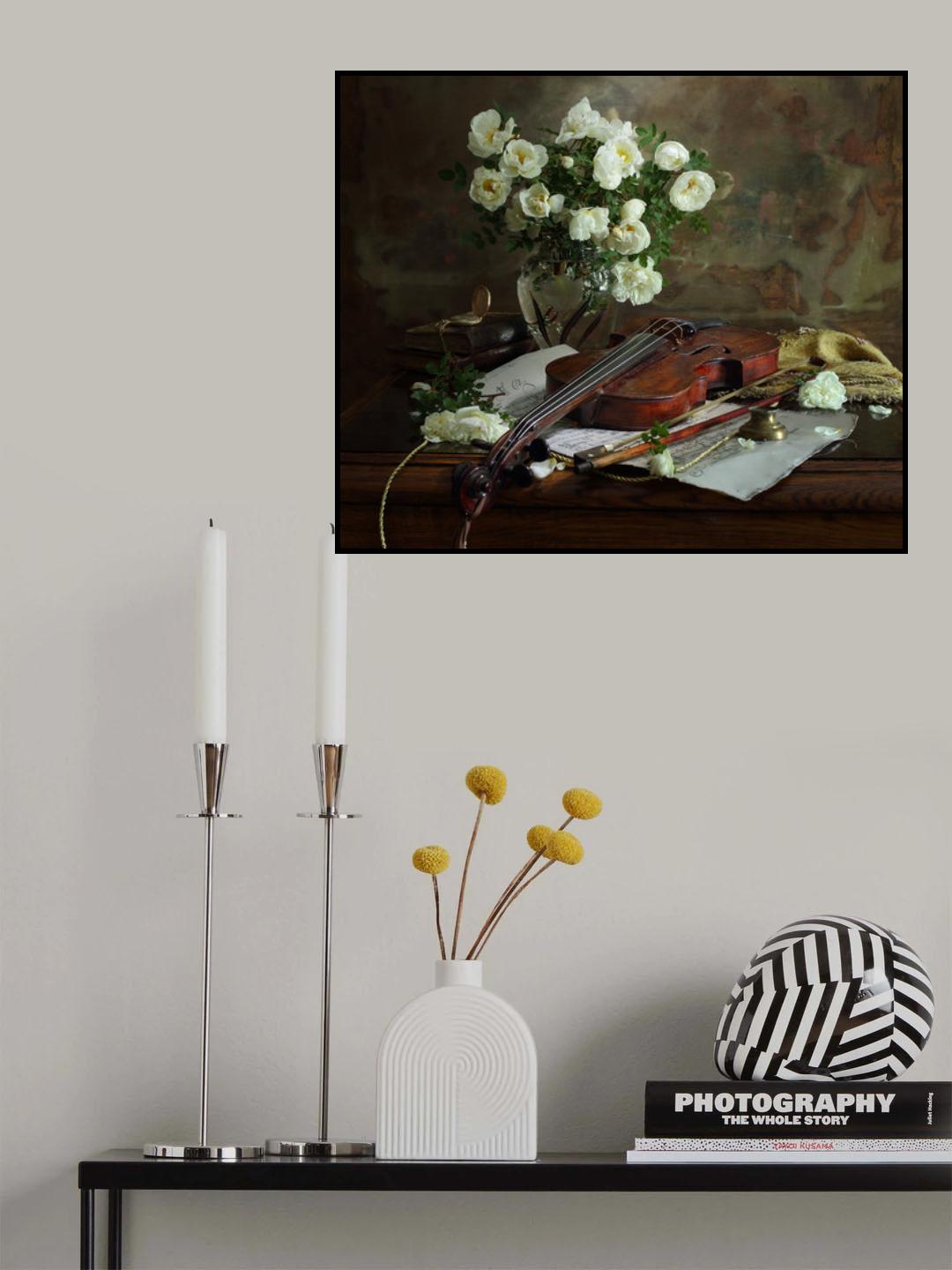 Still life with violin and roses Poster och Canvastavla