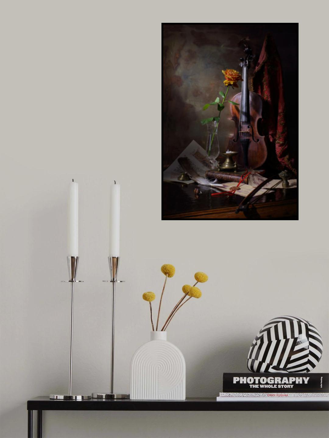 Still life with violin and rose Poster och Canvastavla