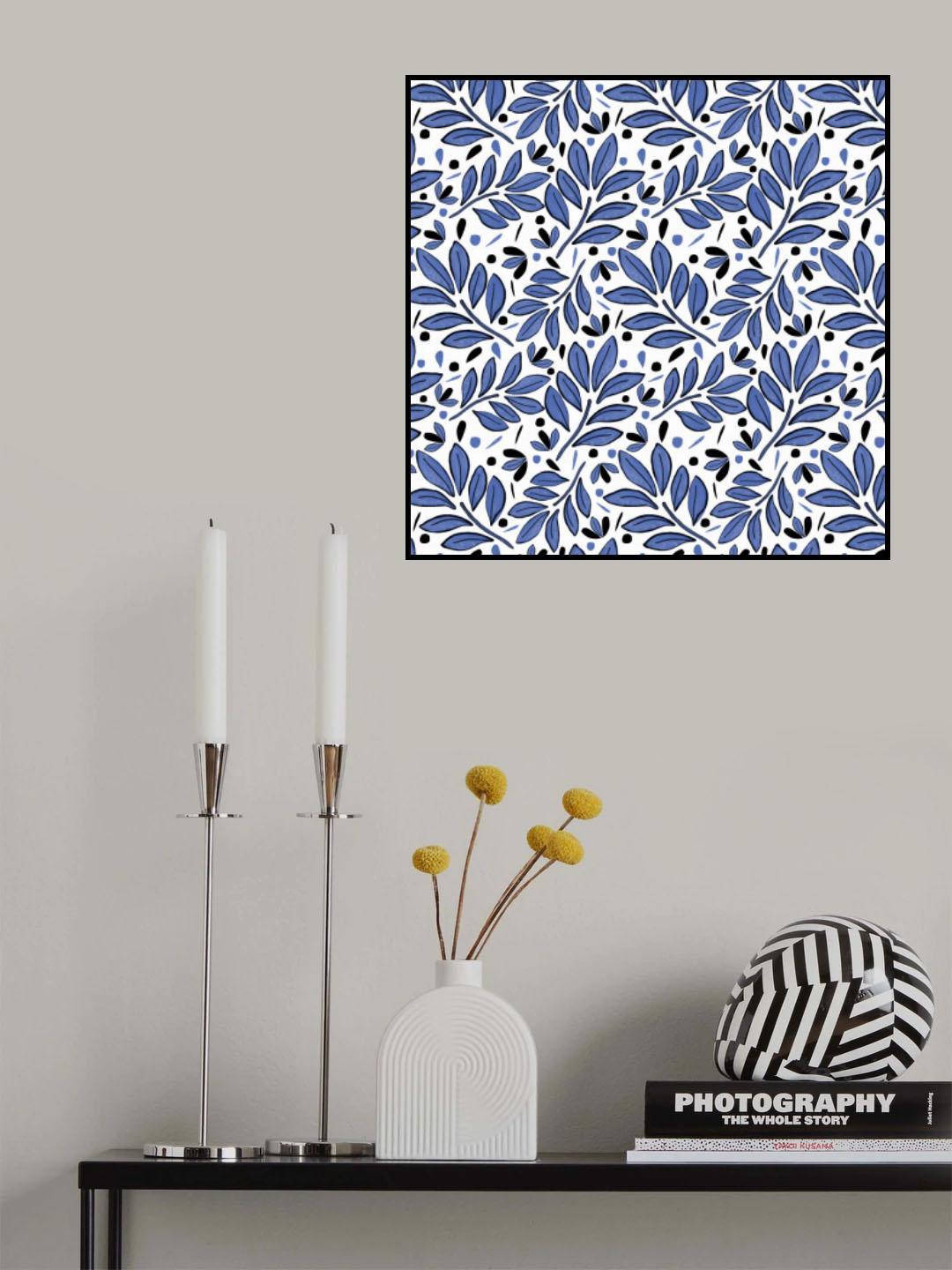 Lushy Leaves Olive Navy Blue Poster och Canvastavla