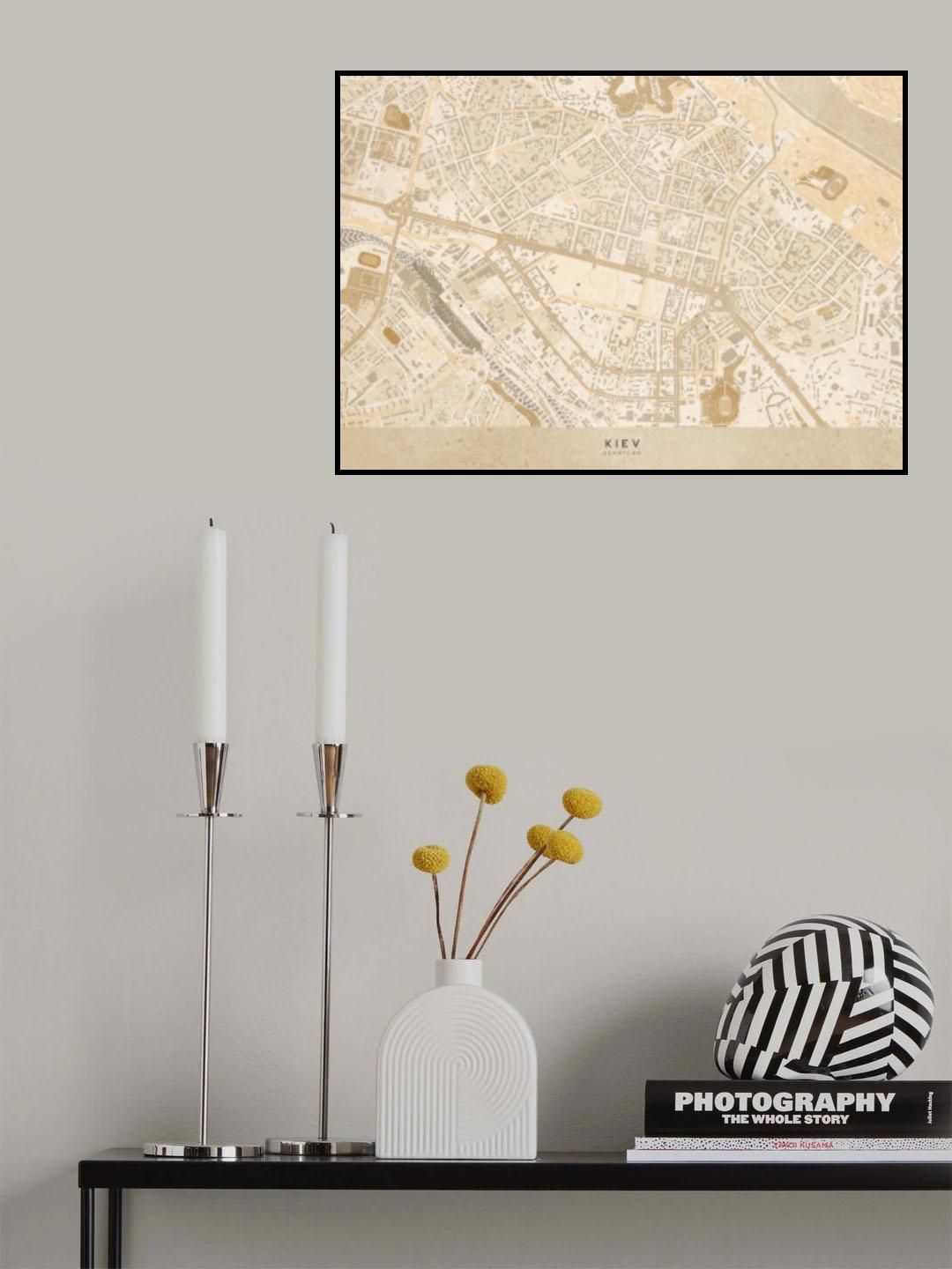 Sepia map of Kiev downtown (pre-war) Poster och Canvastavla