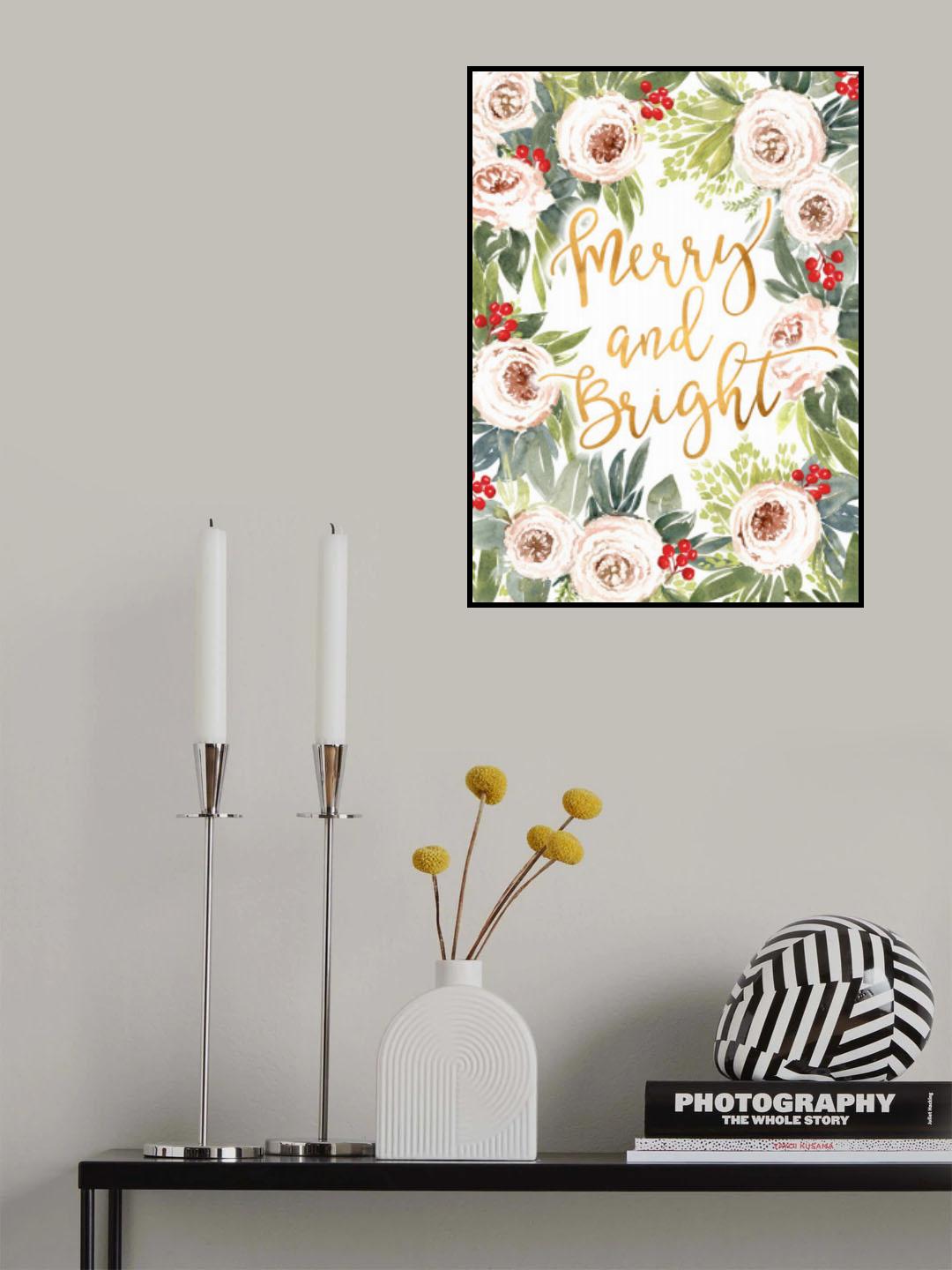Merry and bright holiday roses and berries Poster och Canvastavla