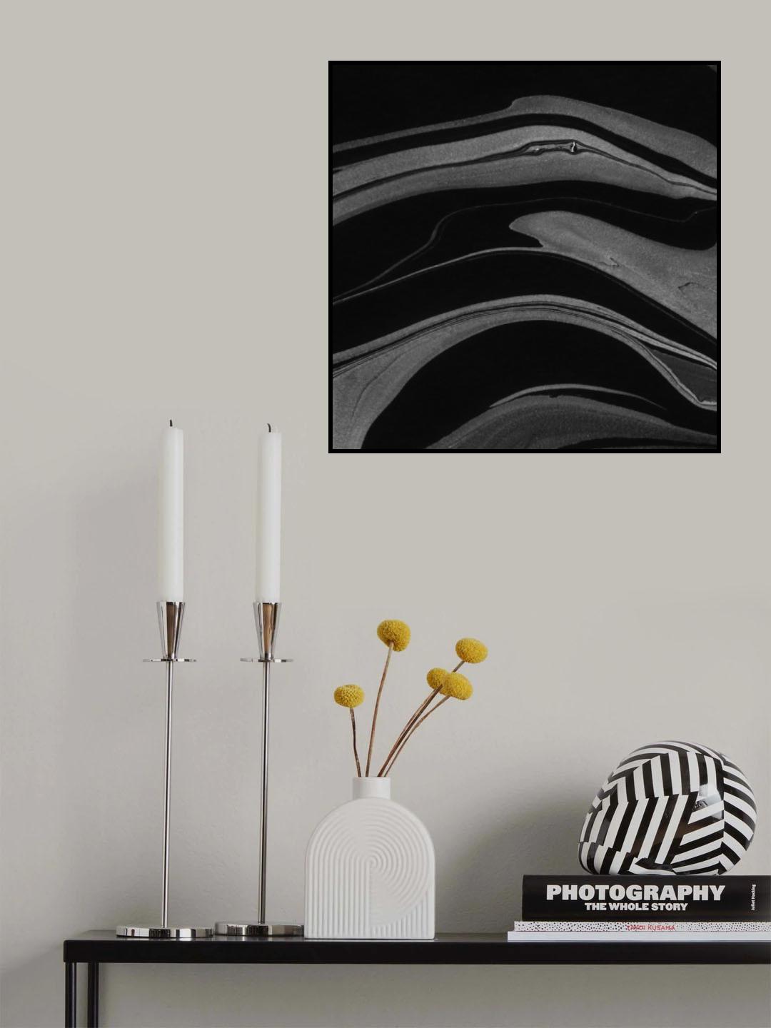 Ink Marbling Black and White 07 Poster och Canvastavla