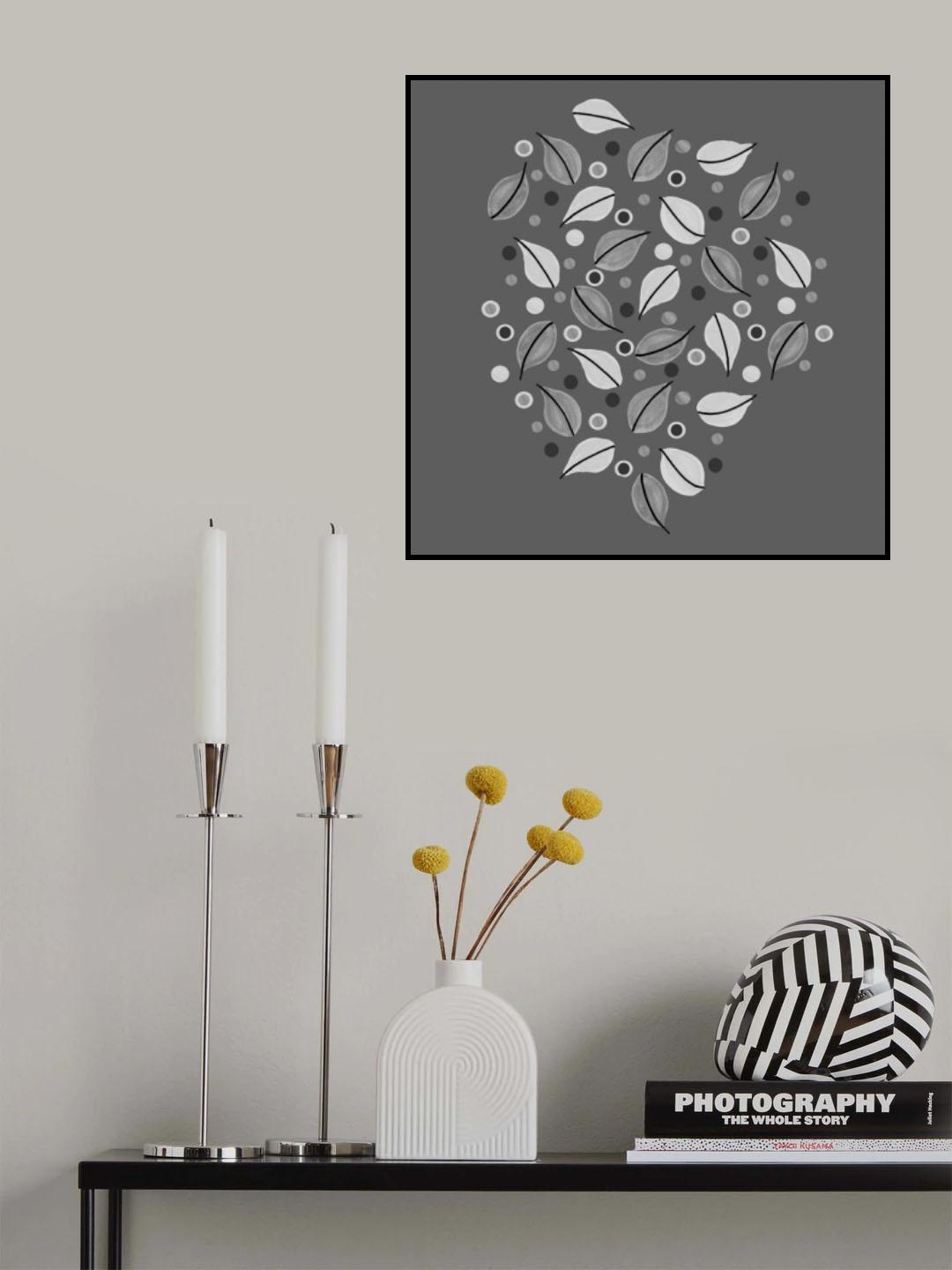 Black and White Fallen Leaves On Gray Poster och Canvastavla
