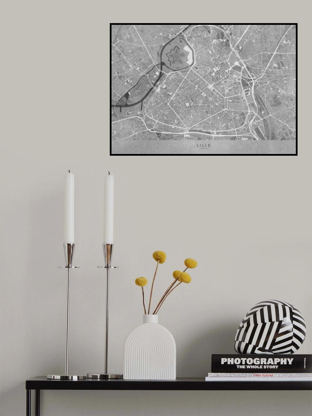 Gray vintage map of Lille downtown France Poster och Canvastavla