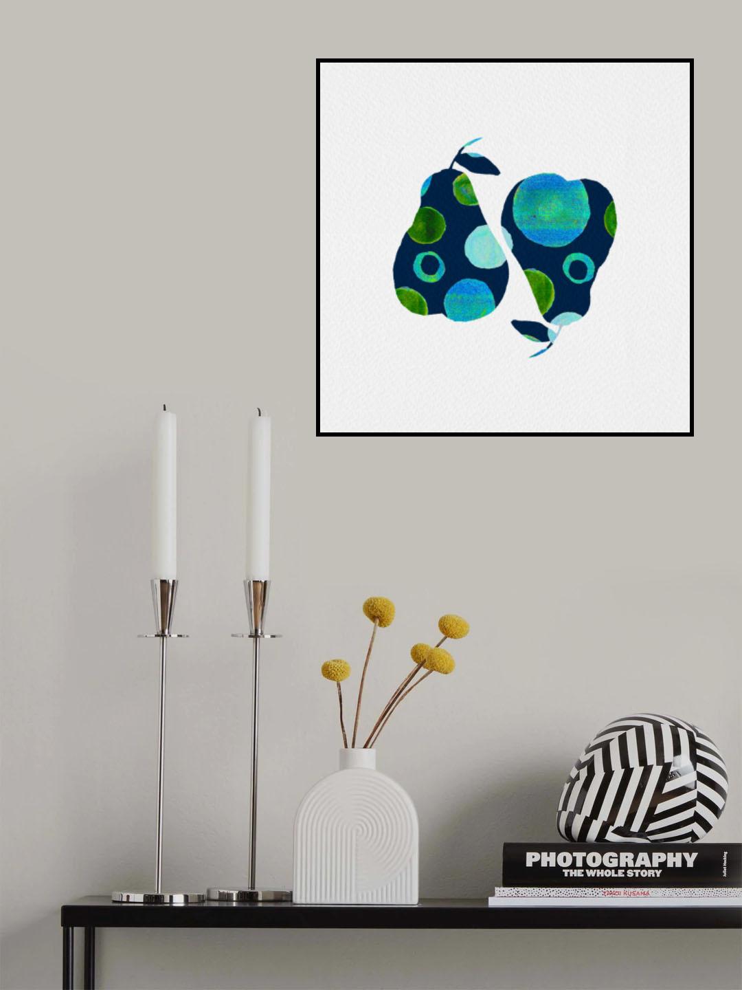 Pears Blue Green Circles Silhouette Poster och Canvastavla