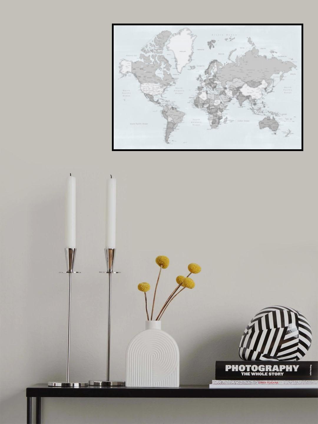 Distressed world map with cities, Darryl Poster och Canvastavla